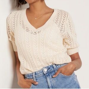 Evereve Nora Pointelle Knit Pullover Shorts Sleeve Cream Colored Sweater Sz.XS
